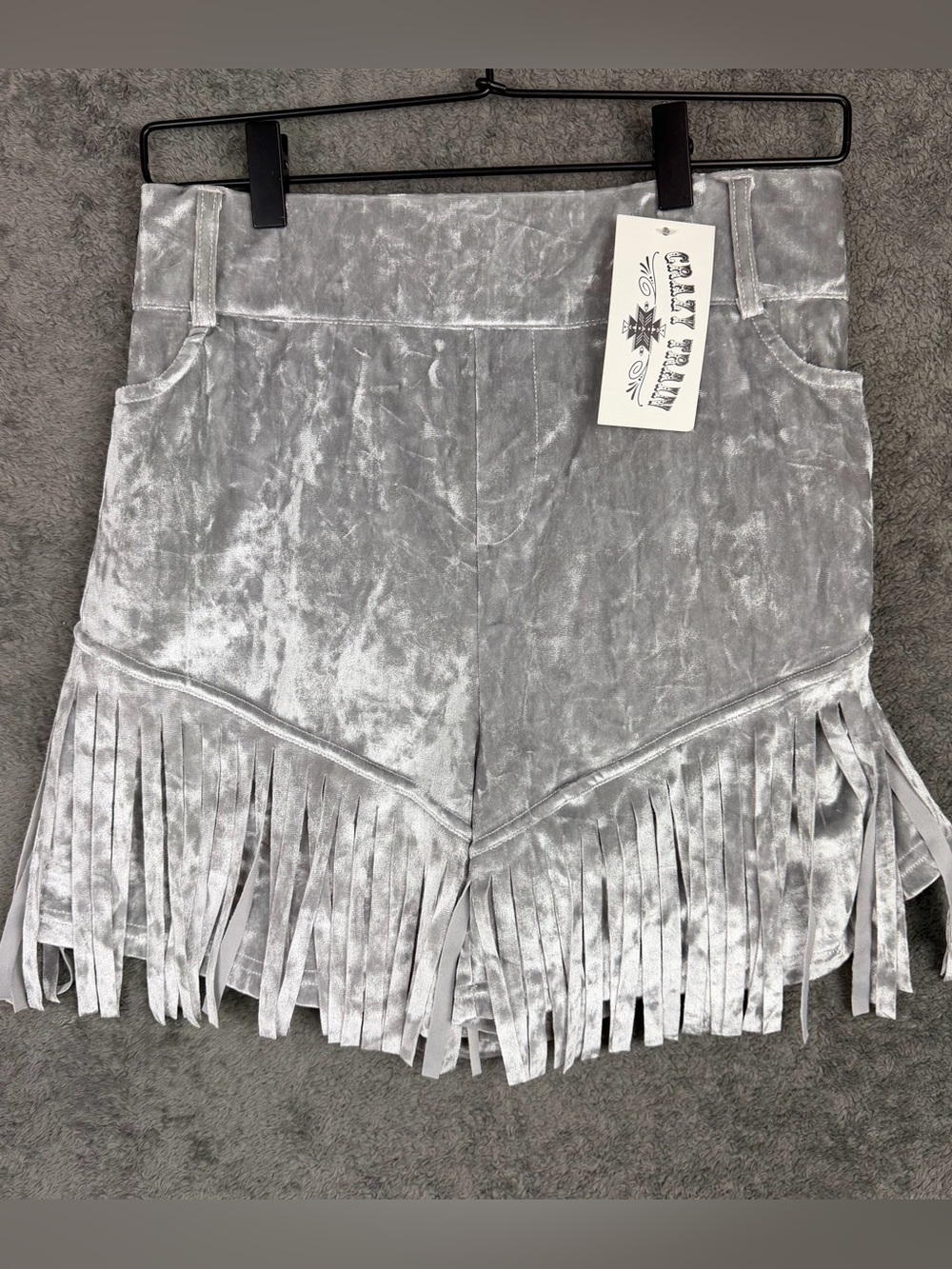Crazy Train Silver Gray Velvet Fringe Shorts Women’s XXL New With Tags